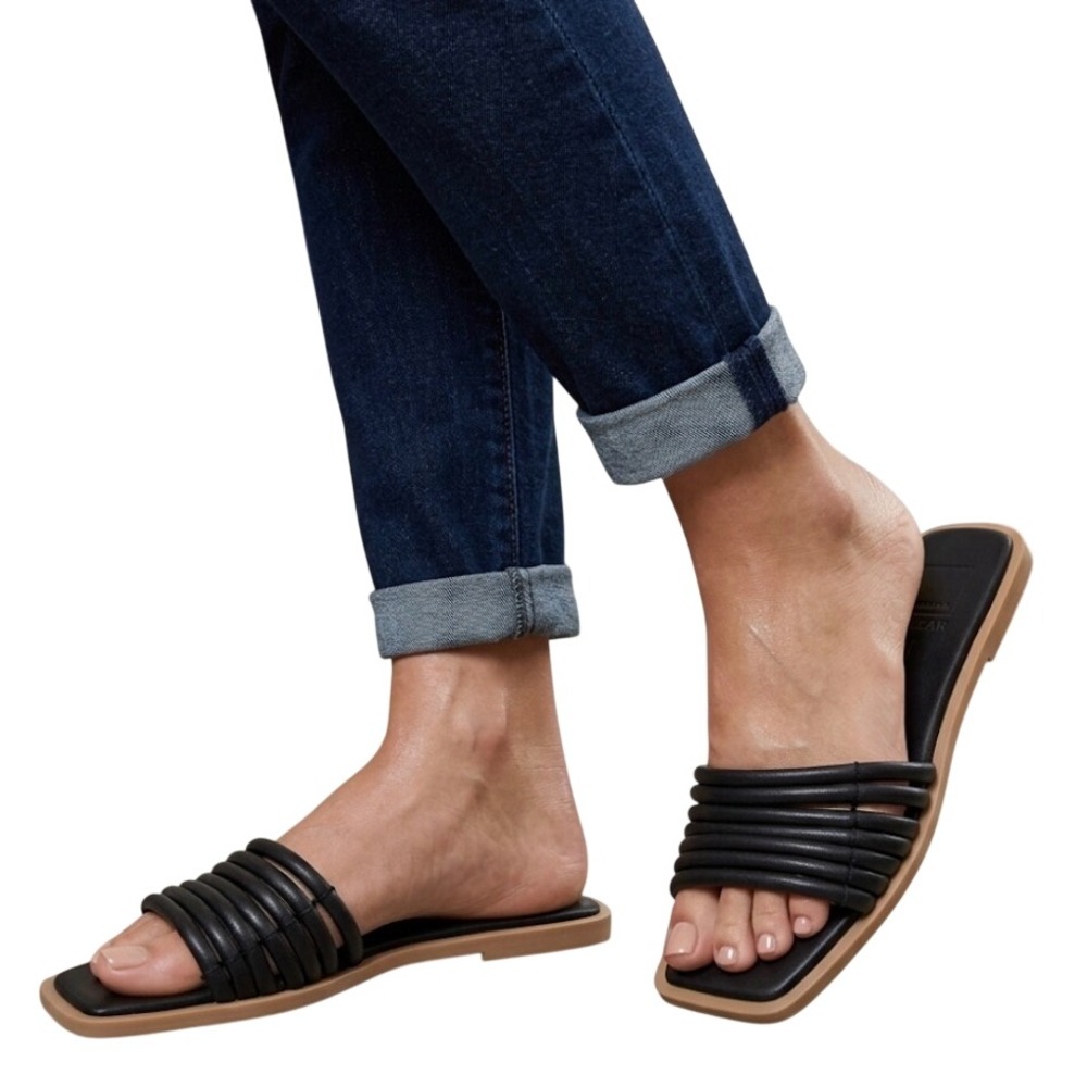 Dolce‎ Vita CLEAR Black Puffy Multi Strap Square Toe Flat Slide Sandals Size 8.5